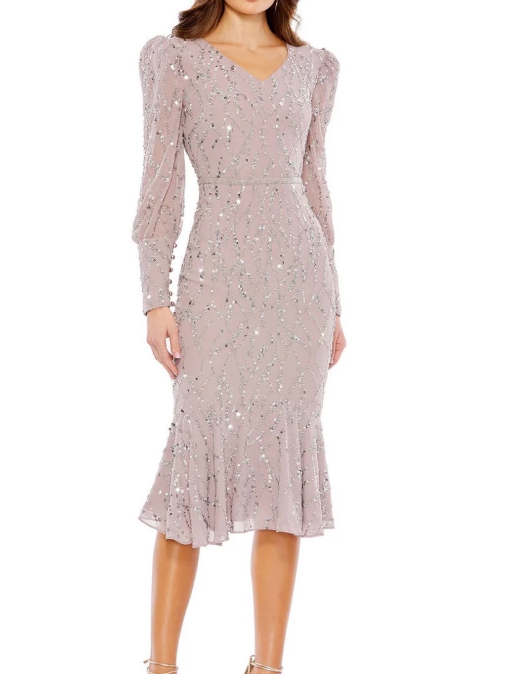 Mac Duggal 10767 Long Sleeve Sequin Cocktail Midi Dress – NWT ✨Size 2